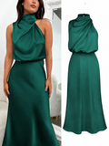 Maxikleid Damen petrol ärmellos mit asymmetrischem Ausschnitt