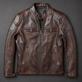 Bikerjacke Herren braun mit Stehkragen und Reißverschlusstaschen