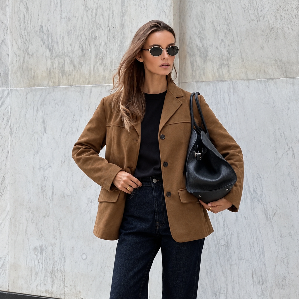 Jacke Damen braun mit Reverskragen und aufgesetzten Taschen