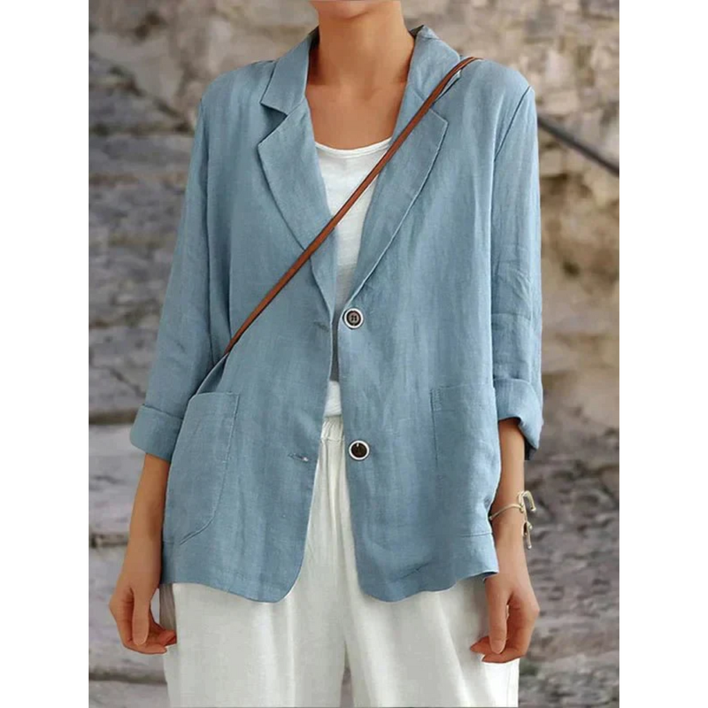Blazer Damen blau weit geschnitten mit Reverskragen