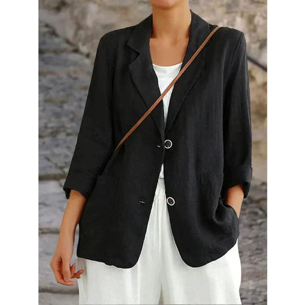 Blazer Damen blau weit geschnitten mit Reverskragen