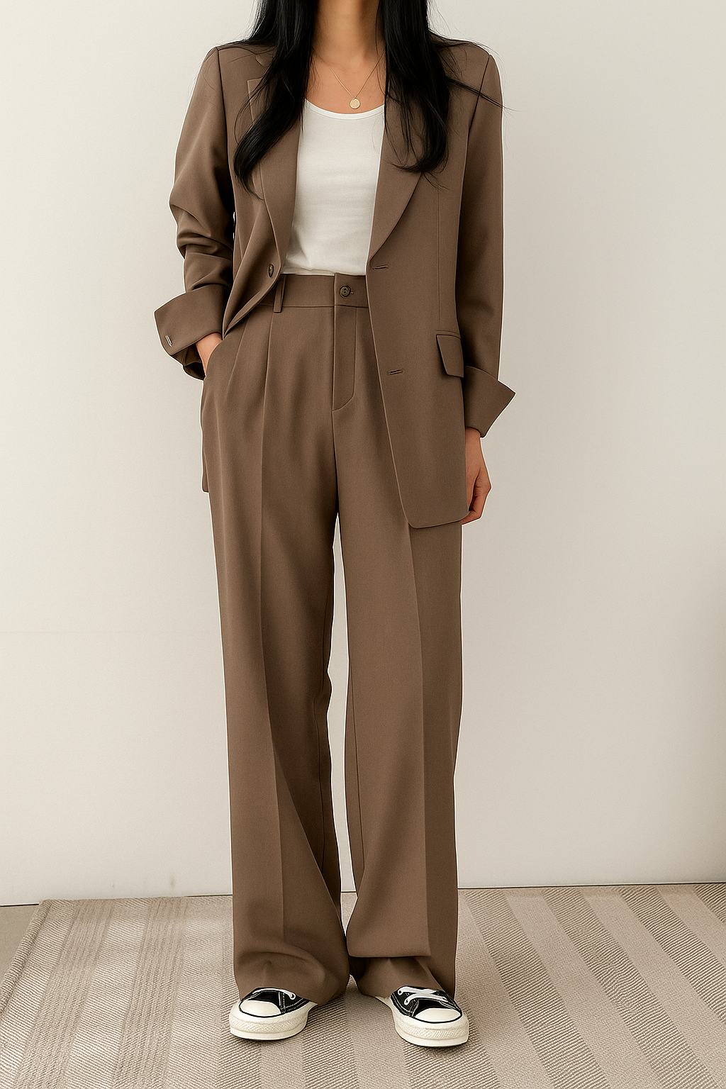 Anzug Damen braun oversize mit weiter Hose und Blazer