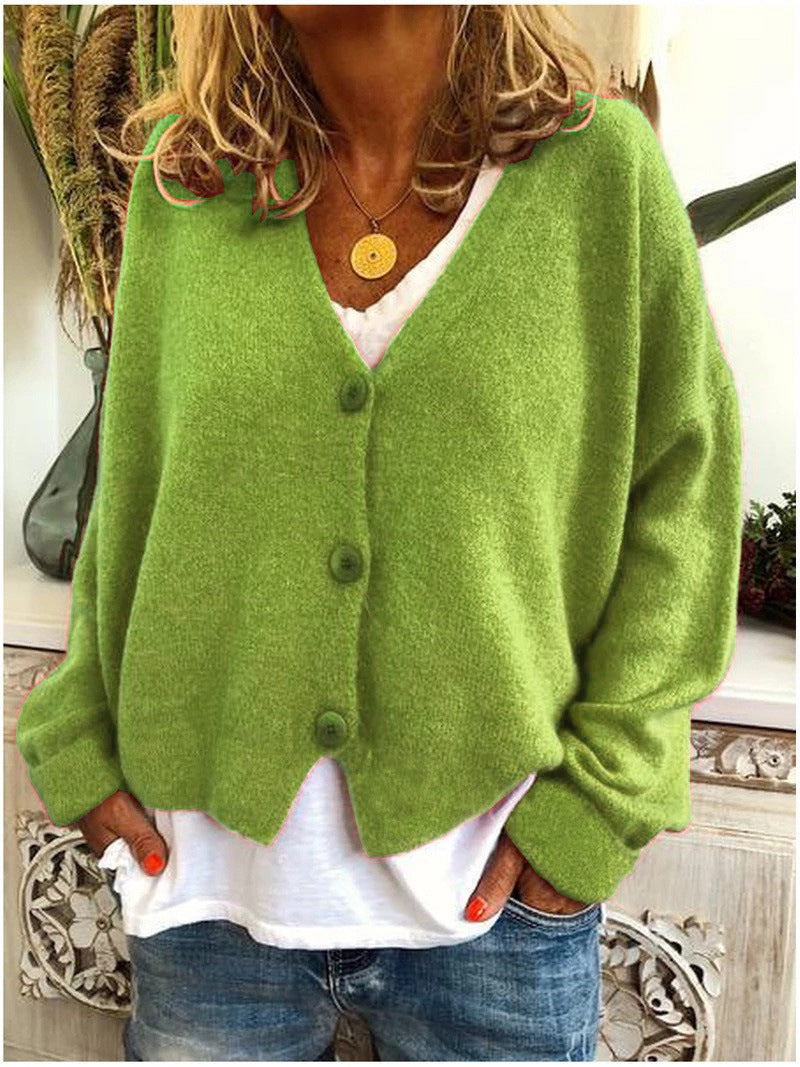 Strickjacke Damen rot mit V-Ausschnitt und Knopfleiste