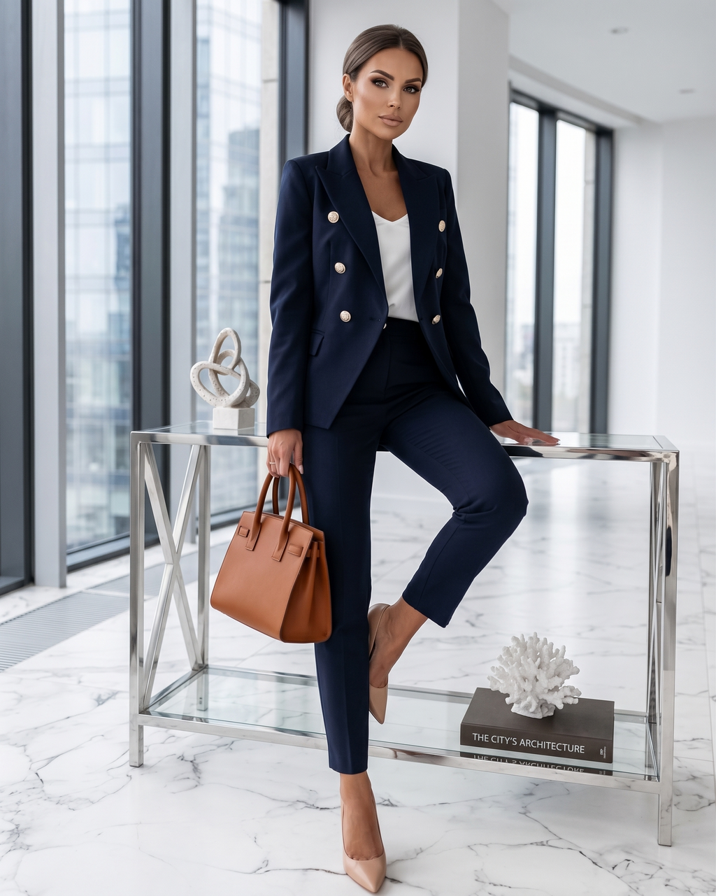 Blazer Damen schwarz zweireihig mit Löwenknöpfen und Reverskragen
