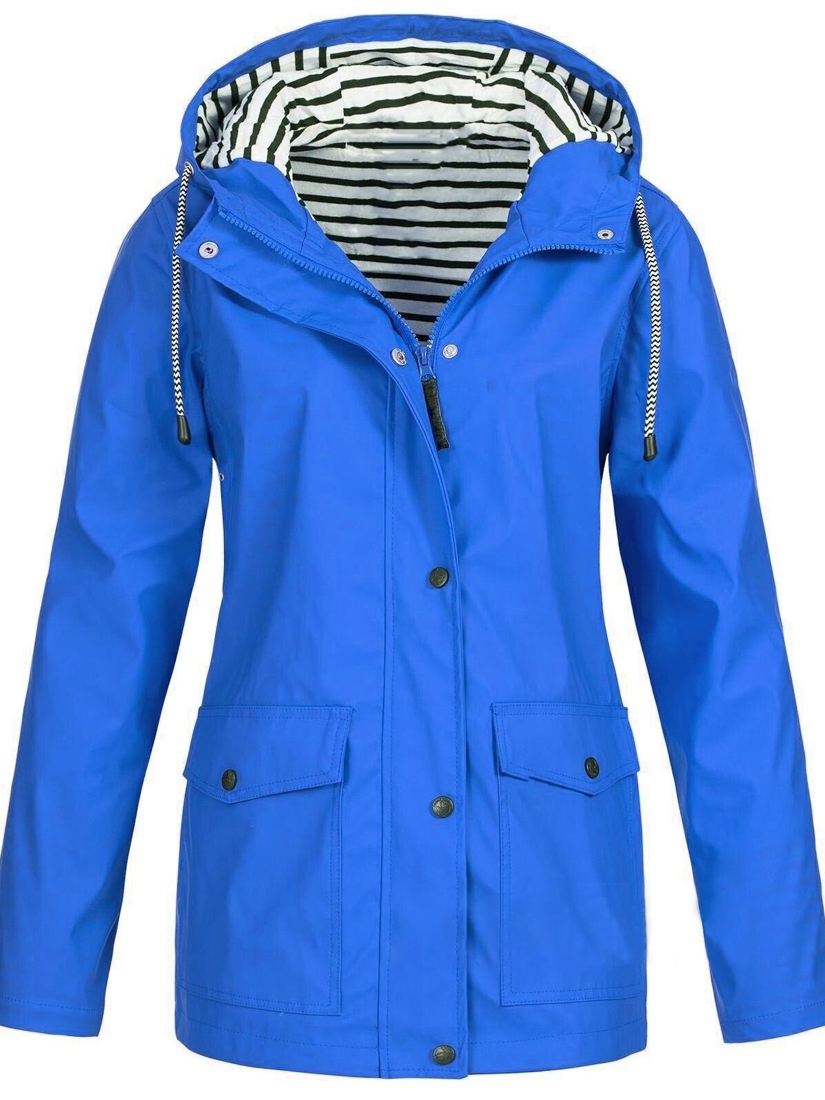 Regenjacke Damen gelb mit Kapuze und Streifenfutter