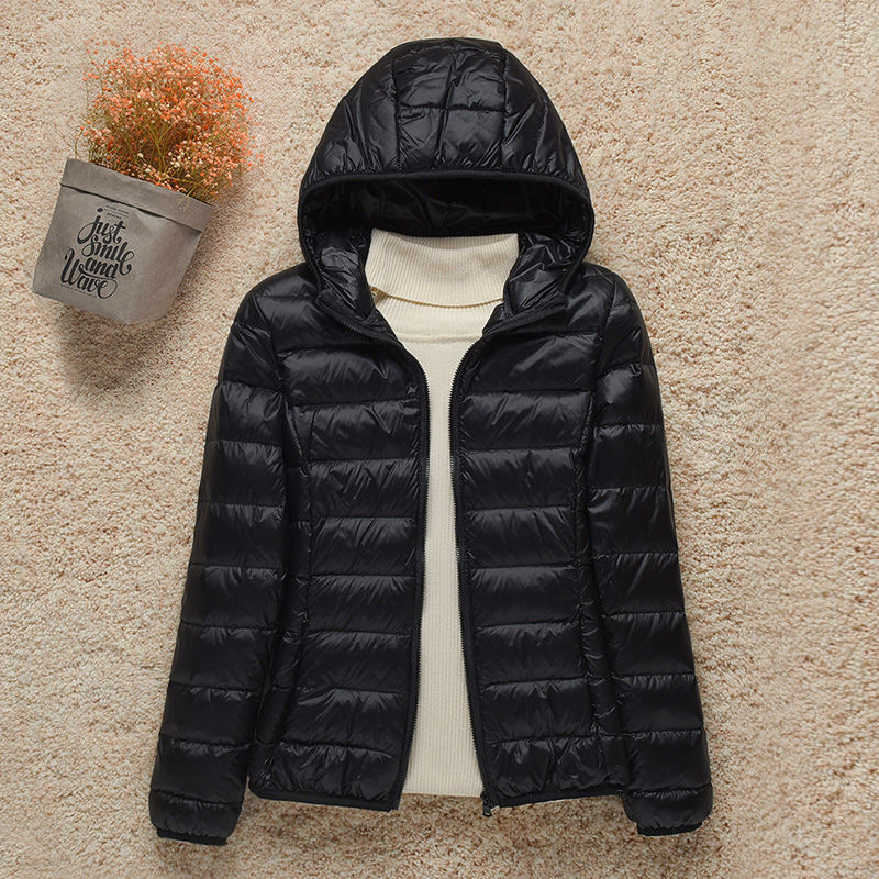 Steppjacke Damen blau kurz mit Kapuze und Reißverschluss
