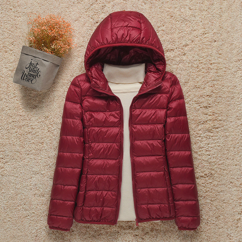 Steppjacke Damen blau kurz mit Kapuze und Reißverschluss