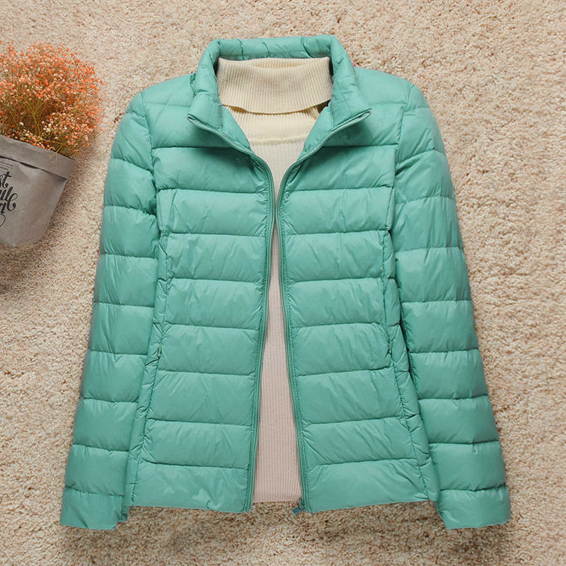 Steppjacke Damen blau kurz mit Kapuze und Reißverschluss