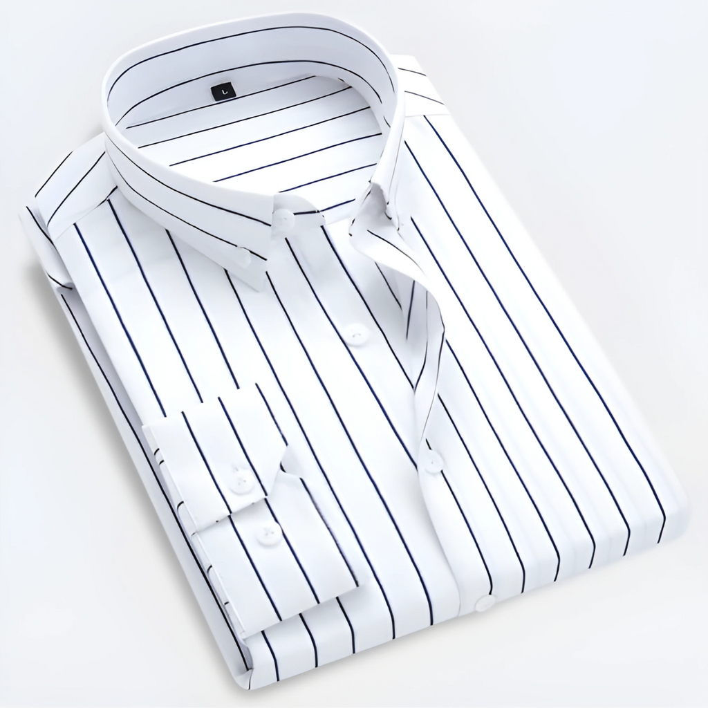 Hemd Herren weiß gestreift langärmlig mit Button-Down-Kragen