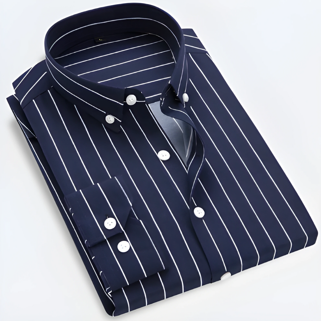Hemd Herren weiß gestreift langärmlig mit Button-Down-Kragen