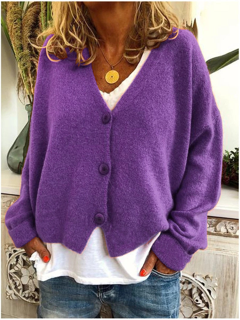 Strickjacke Damen rot mit V-Ausschnitt und Knopfleiste
