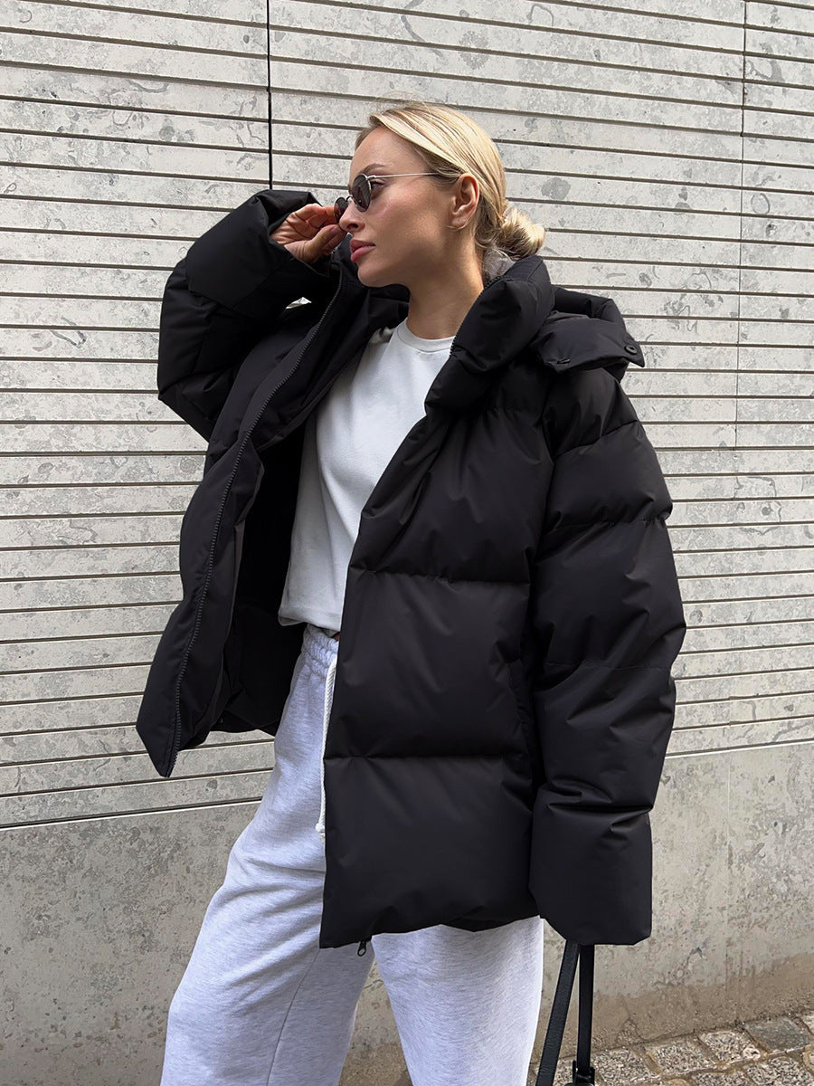 Steppjacke Damen grau oversized mit hohem Kragen und Reißverschluss