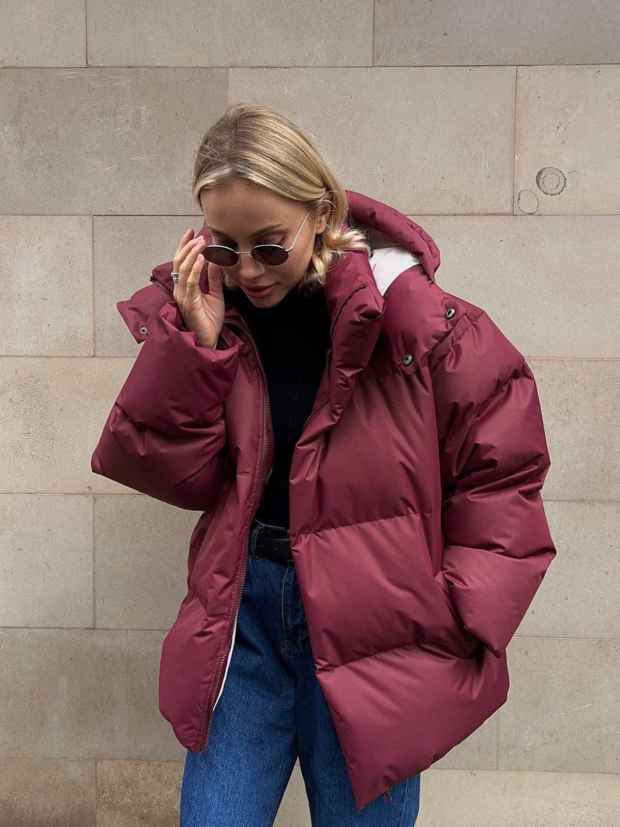 Steppjacke Damen grau oversized mit hohem Kragen und Reißverschluss