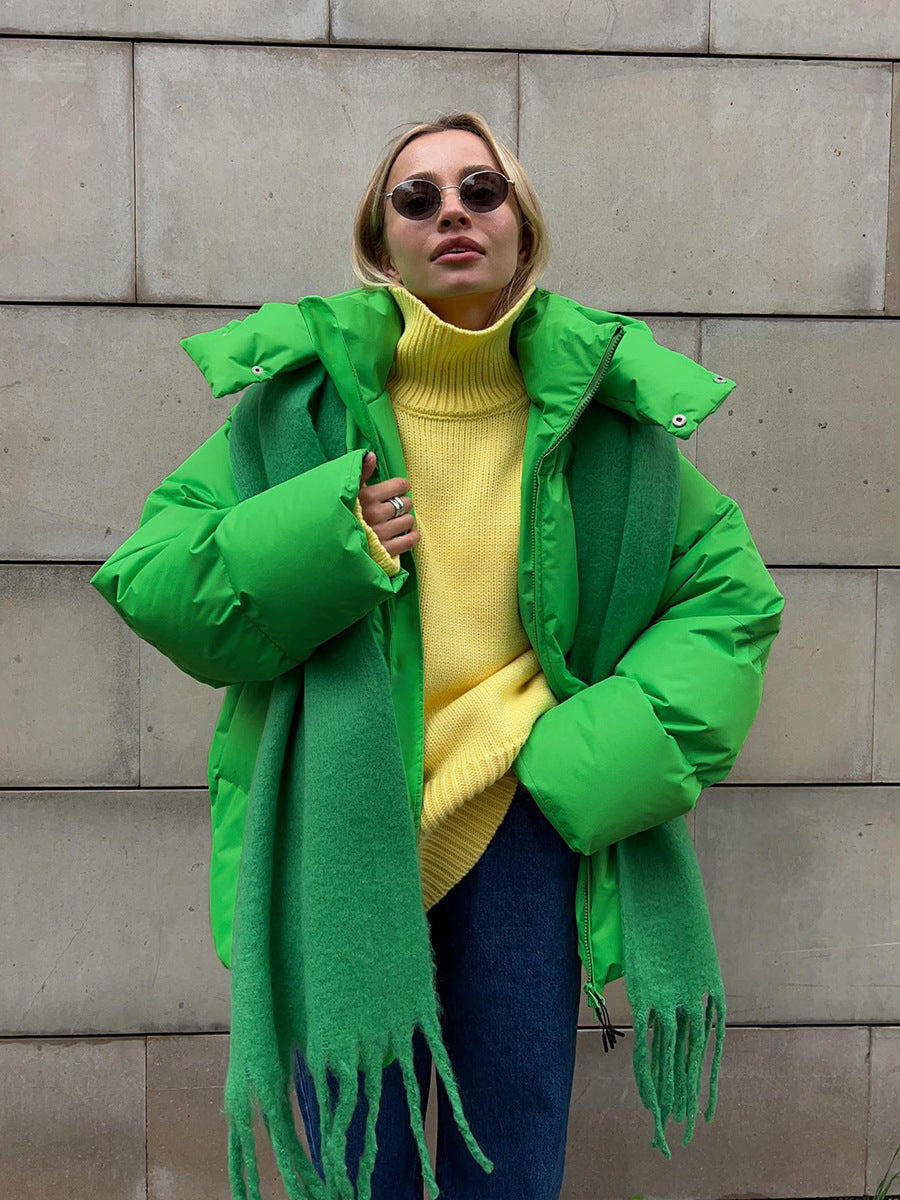 Steppjacke Damen grau oversized mit hohem Kragen und Reißverschluss