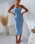 Midikleid Damen hellblau trägerlos figurbetont mit Herzausschnitt