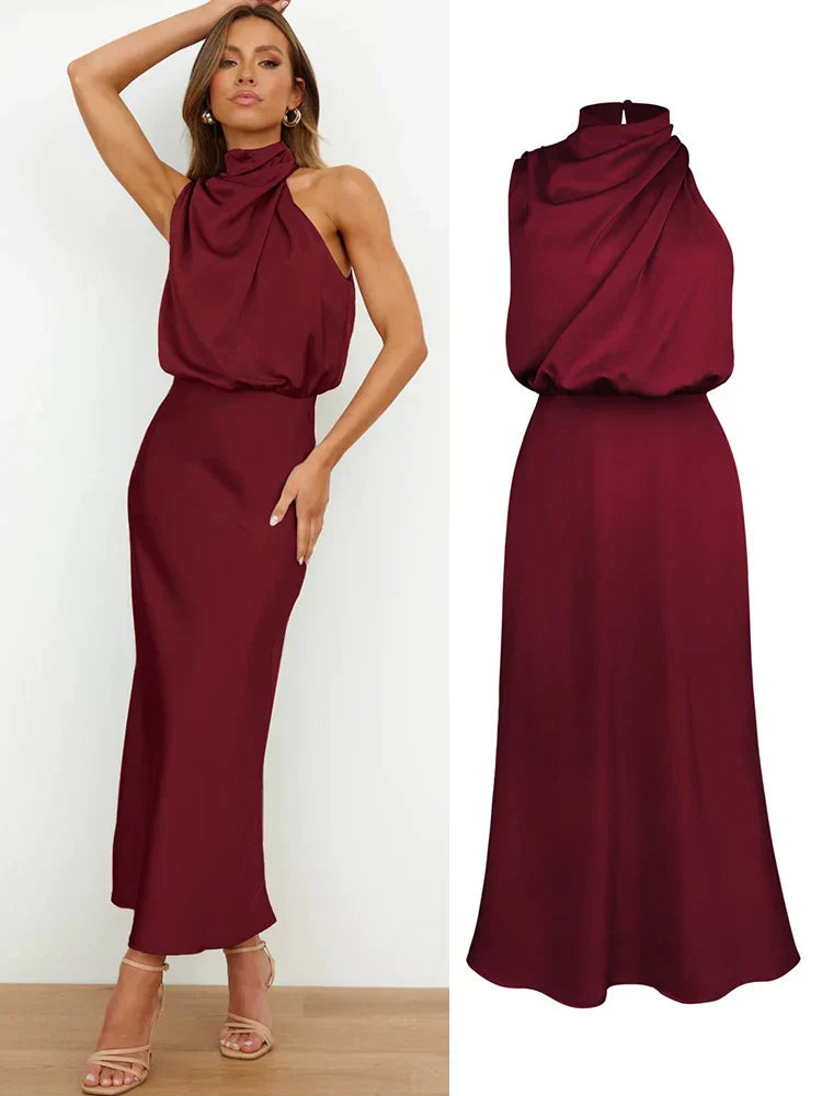 Maxikleid Damen petrol ärmellos mit asymmetrischem Ausschnitt