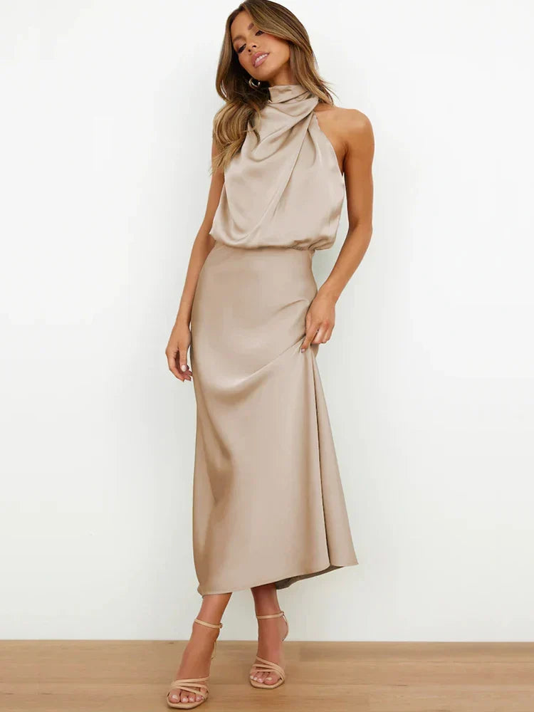 Maxikleid Damen petrol ärmellos mit asymmetrischem Ausschnitt