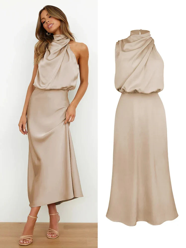 Maxikleid Damen petrol ärmellos mit asymmetrischem Ausschnitt