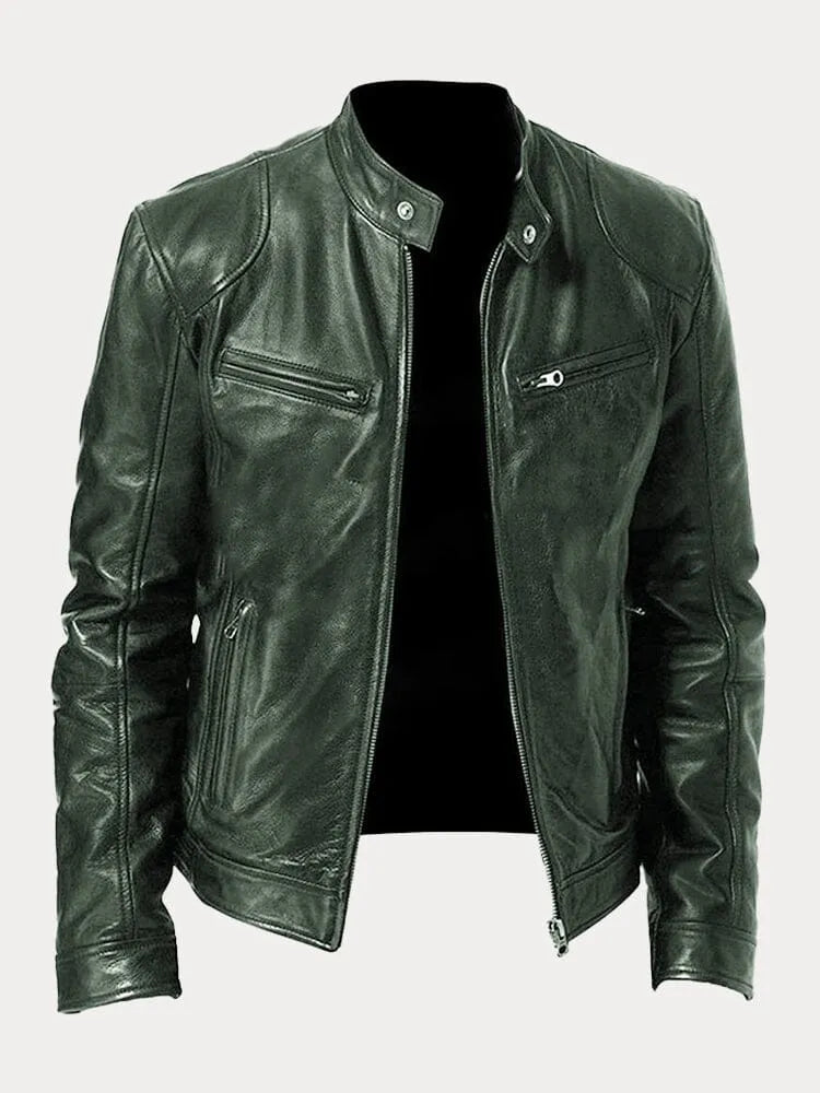Bikerjacke Herren schwarz mit Stehkragen und Reißverschluss