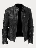 Bikerjacke Herren schwarz mit Stehkragen und Reißverschluss