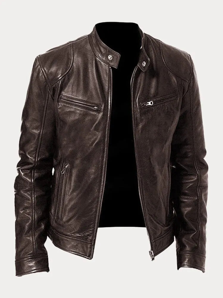 Bikerjacke Herren schwarz mit Stehkragen und Reißverschluss