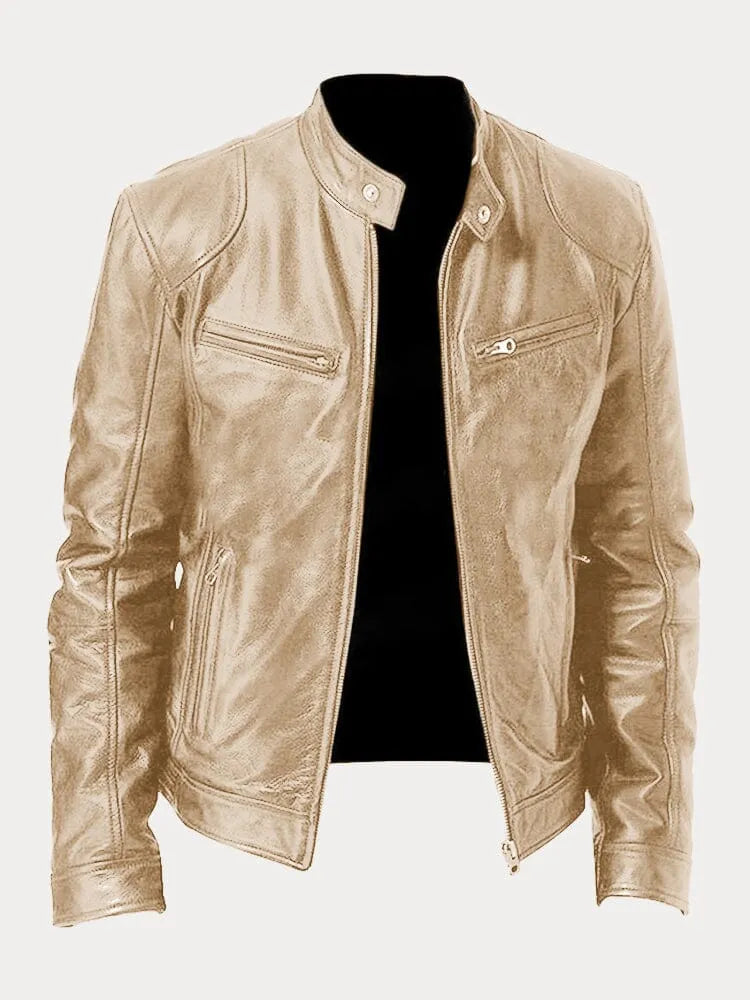 Bikerjacke Herren schwarz mit Stehkragen und Reißverschluss