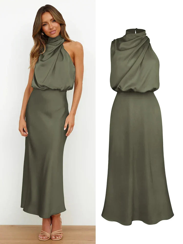 Maxikleid Damen petrol ärmellos mit asymmetrischem Ausschnitt