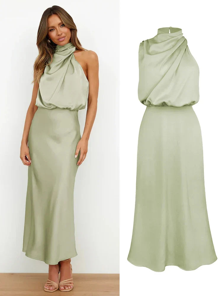 Maxikleid Damen petrol ärmellos mit asymmetrischem Ausschnitt