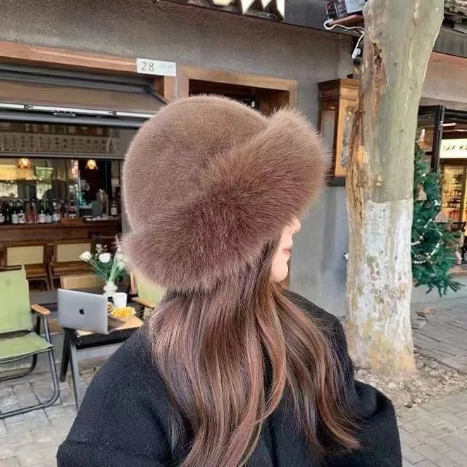 Bucket Hat Damen weiß flauschig mit breiter Krempe