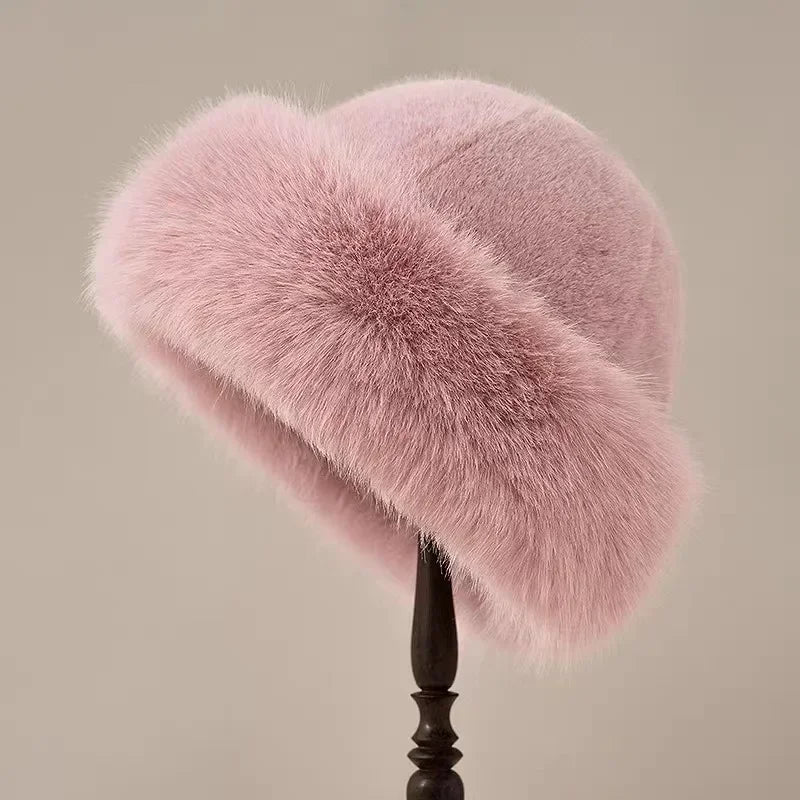Bucket Hat Damen weiß flauschig mit breiter Krempe