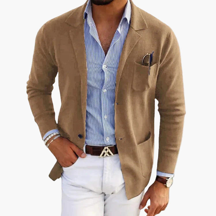 Blazer Herren grau tailliert mit Reverskragen und aufgesetzten Taschen