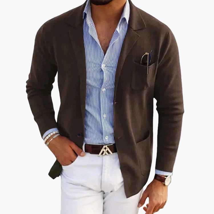 Blazer Herren grau tailliert mit Reverskragen und aufgesetzten Taschen