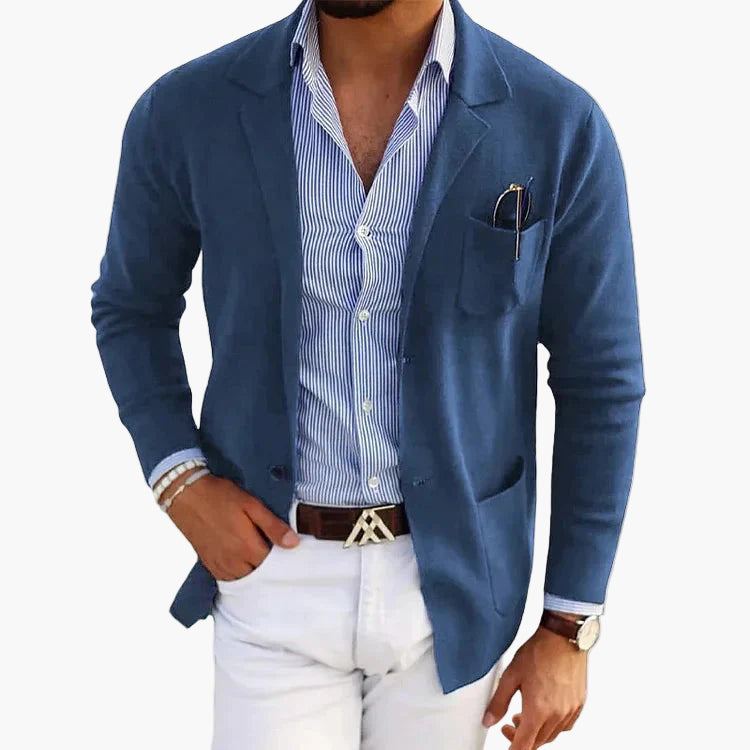 Blazer Herren grau tailliert mit Reverskragen und aufgesetzten Taschen