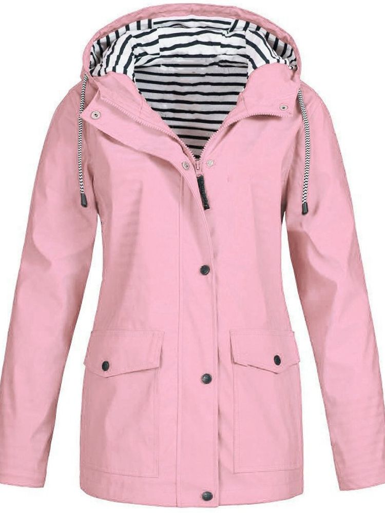 Regenjacke Damen gelb mit Kapuze und Streifenfutter