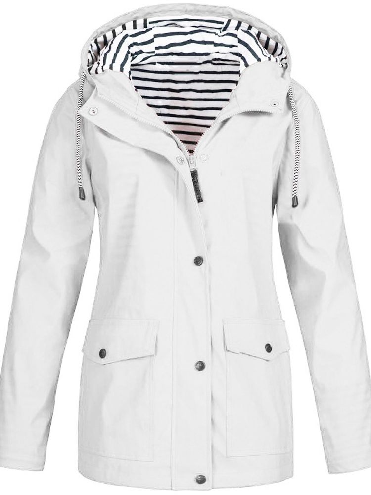 Regenjacke Damen gelb mit Kapuze und Streifenfutter