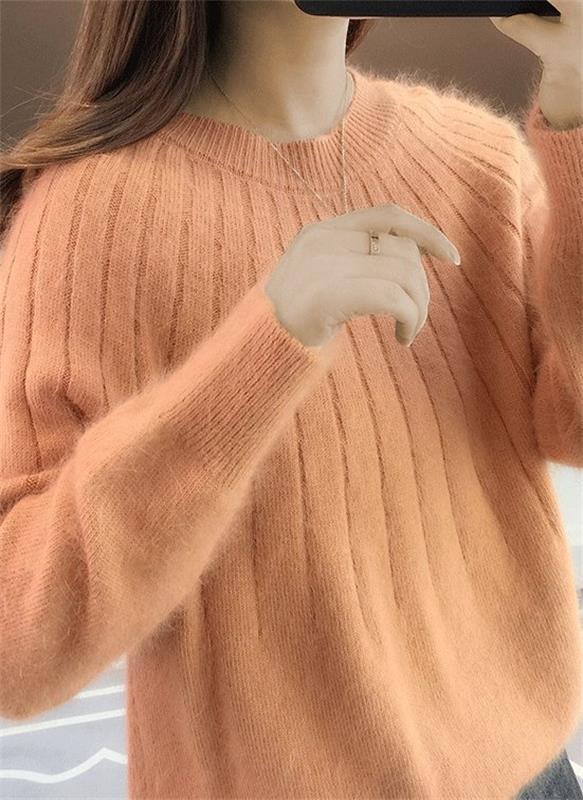 Pullover Damen blau oversize mit Rundhalsausschnitt