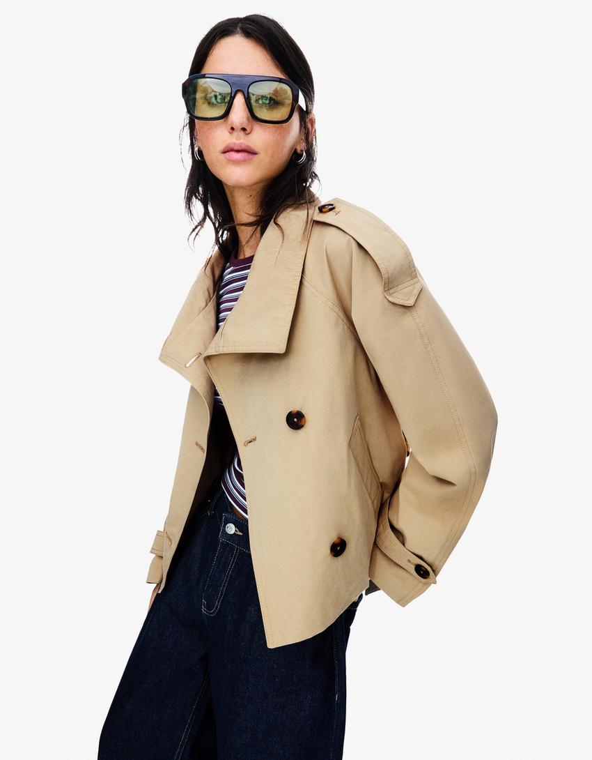 Trenchjacke Damen beige oversized mit Reverskragen