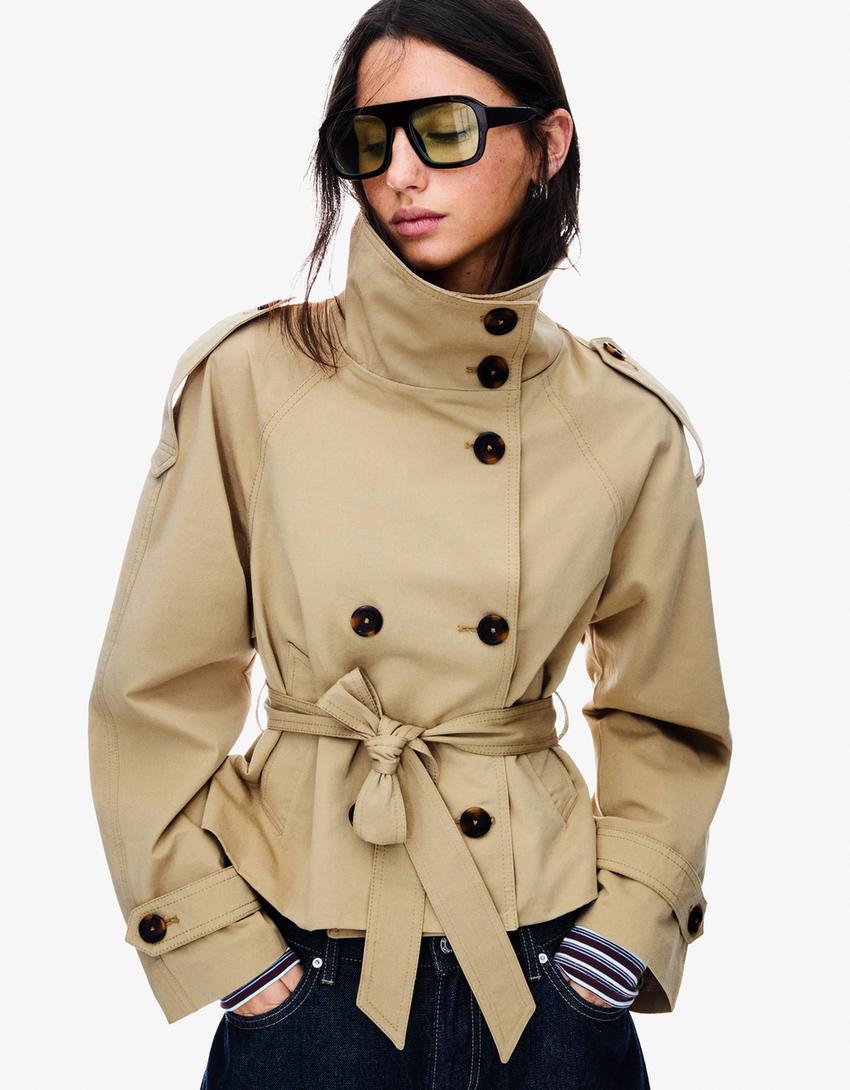 Trenchjacke Damen beige oversized mit Reverskragen
