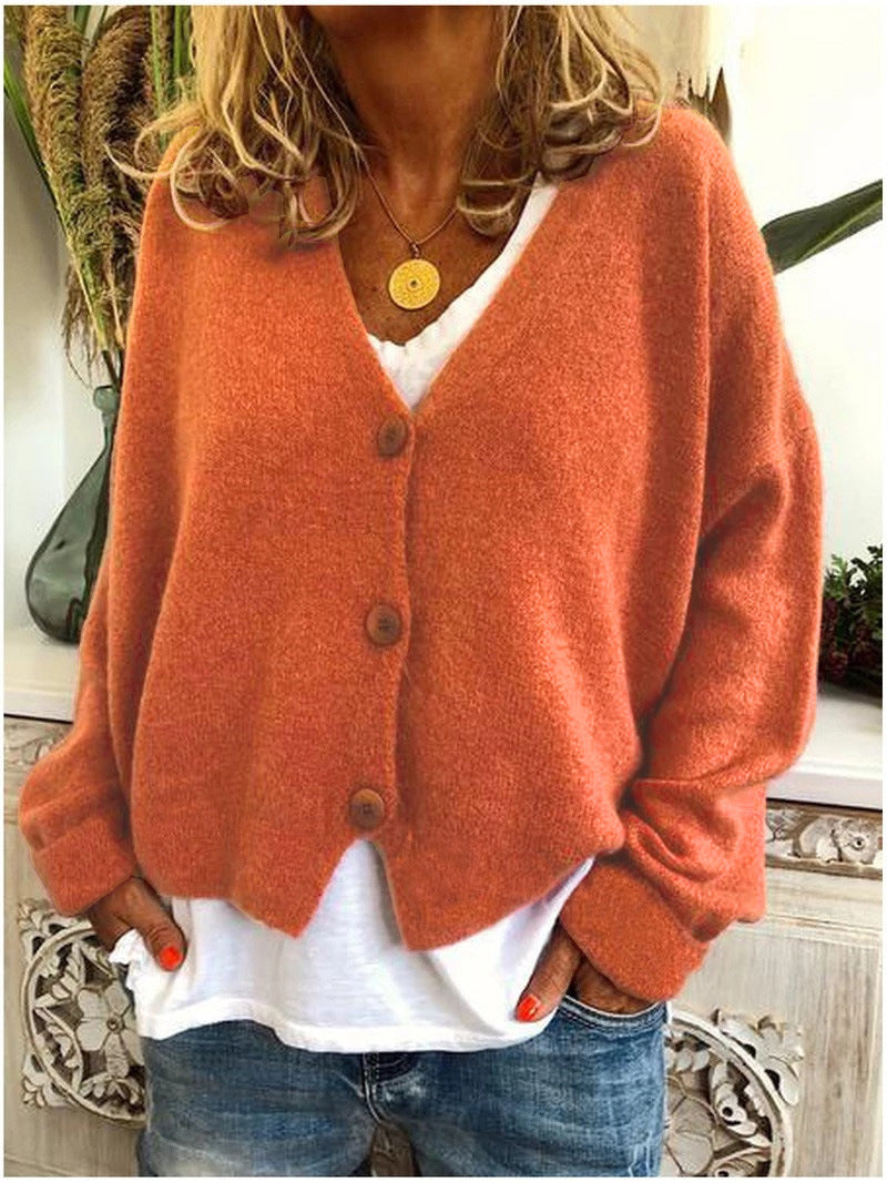 Strickjacke Damen rot mit V-Ausschnitt und Knopfleiste