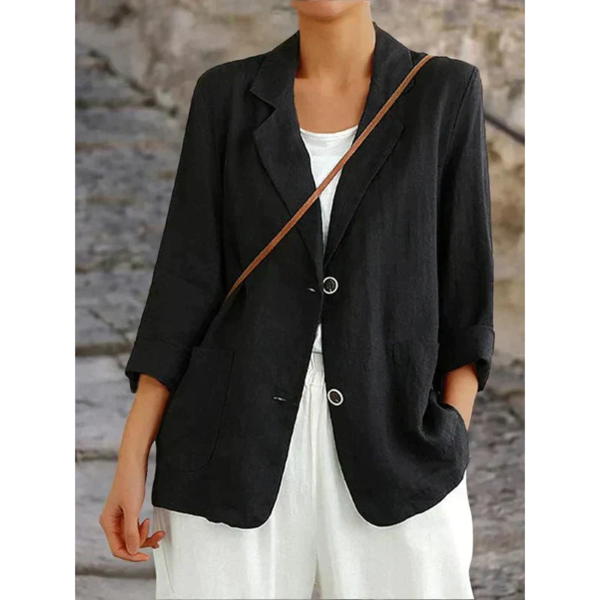 Blazer Damen schwarz oversize langärmlig mit Reverskragen