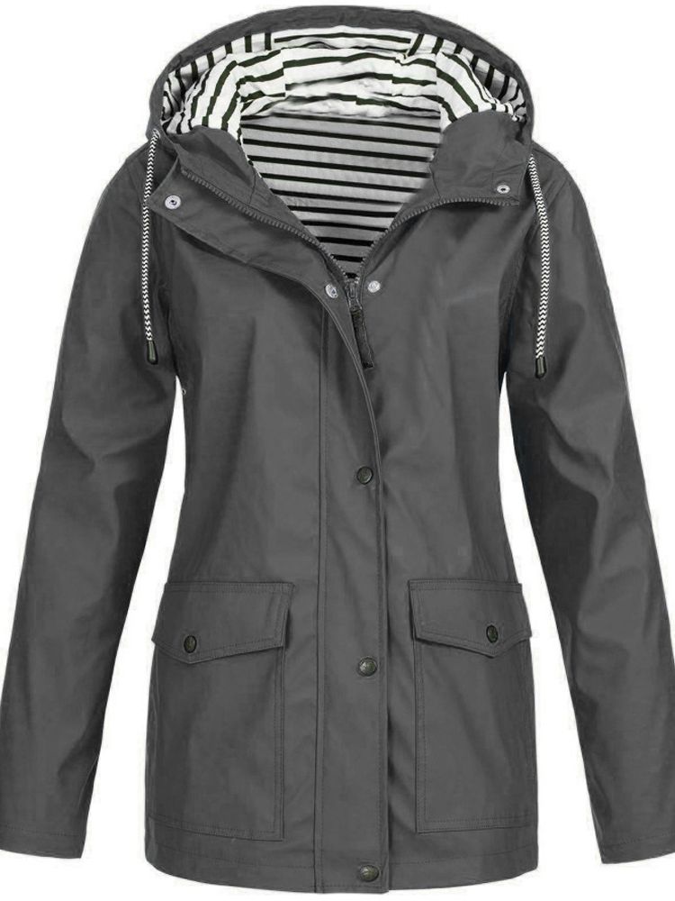 Regenjacke Damen gelb mit Kapuze und Streifenfutter