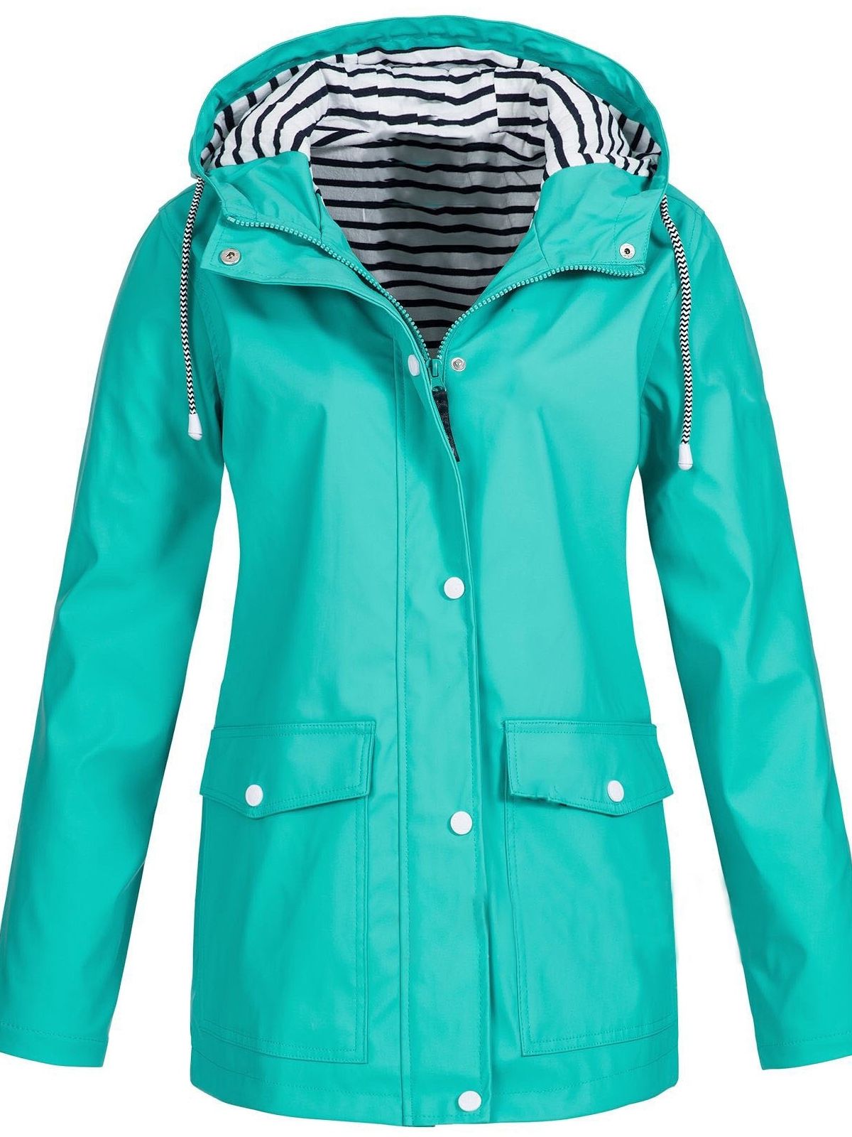 Regenjacke Damen gelb mit Kapuze und Streifenfutter