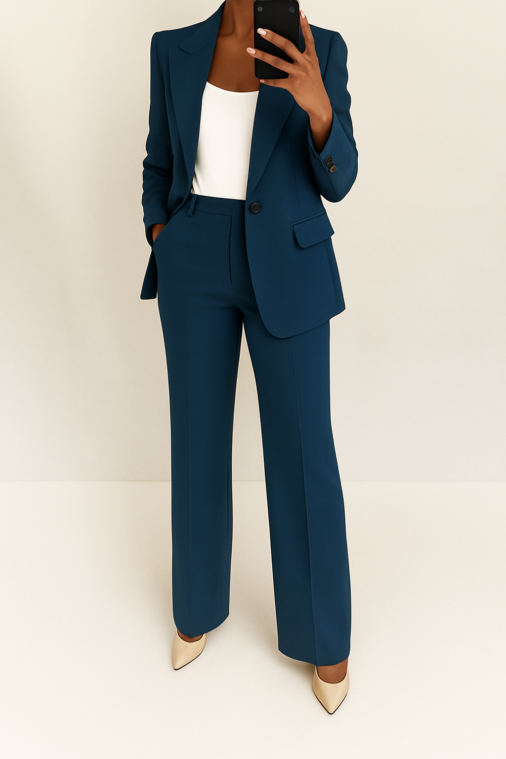 Hosenanzug Damen blau tailliert mit weitem Hosenbein