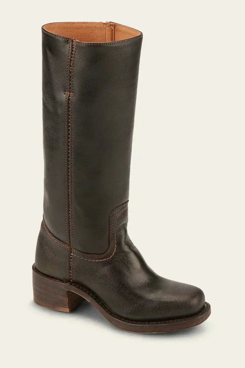 Stiefel Damen braun knielang mit Blockabsatz und Reißverschluss