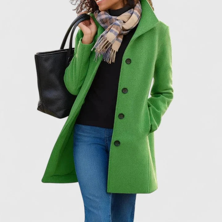Mantel Damen blau mit Stehkragen und durchgehender Knopfleiste