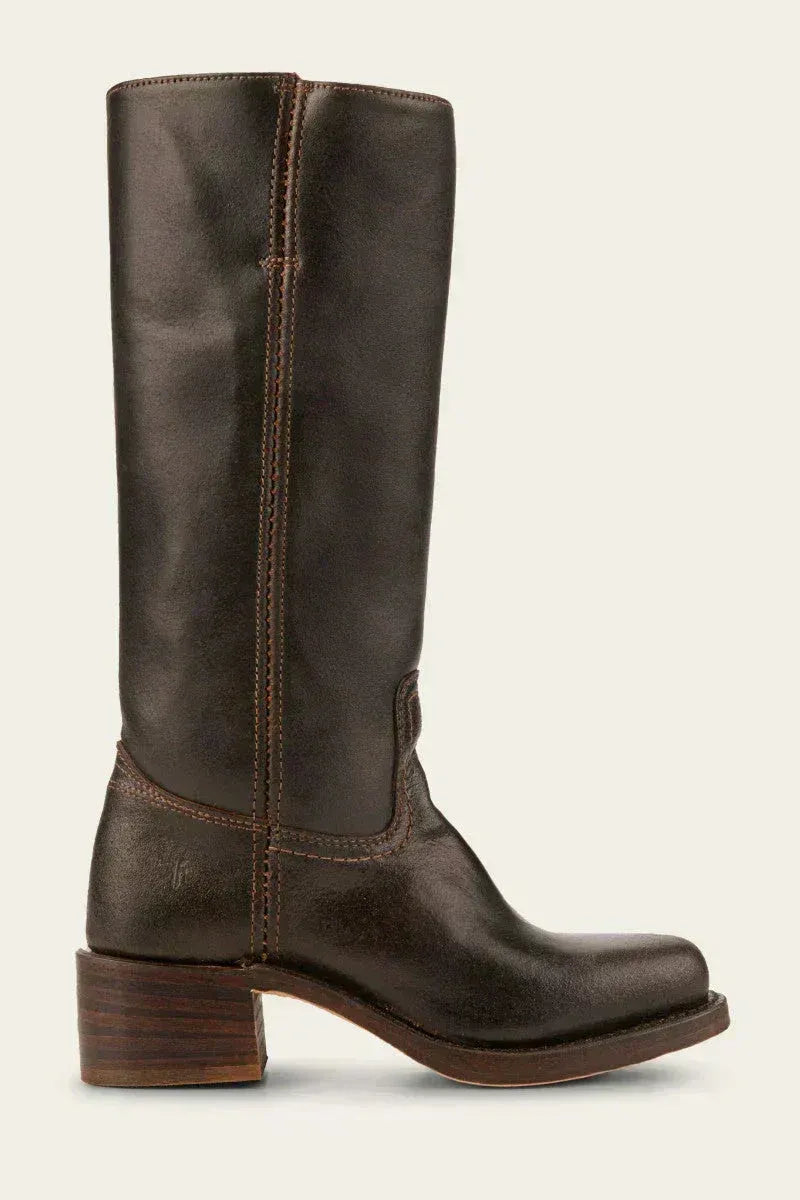 Stiefel Damen braun knielang mit Blockabsatz und Reißverschluss