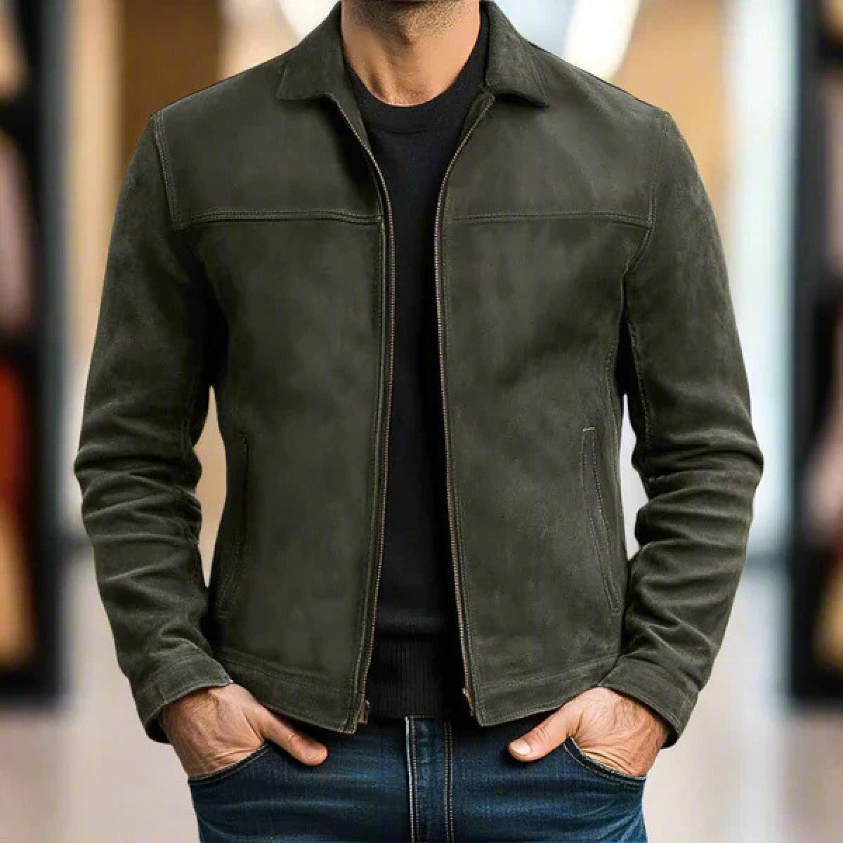 Jacke Herren braun mit Kragen und aufgesetzten Taschen