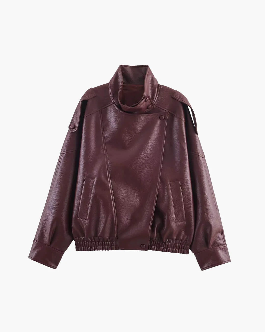 Jacke Damen schwarz oversize mit hohem Kragen und asymmetrischem Reißverschluss
