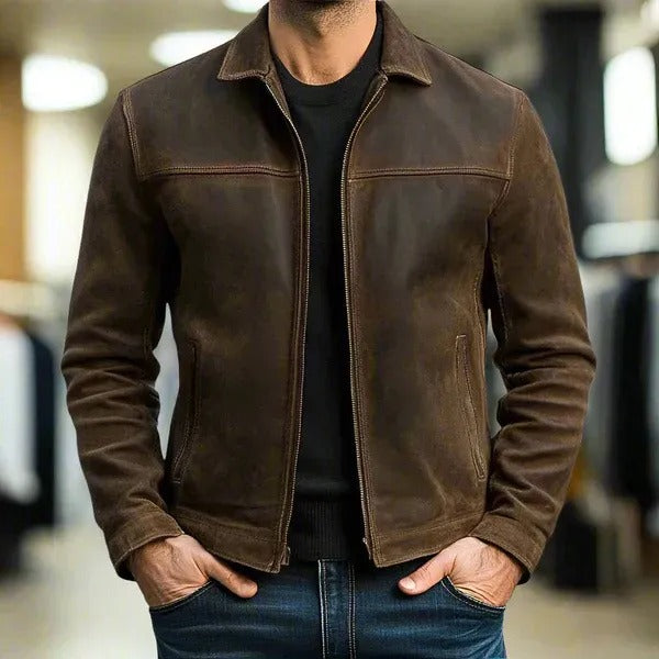 Jacke Herren braun mit Kragen und aufgesetzten Taschen