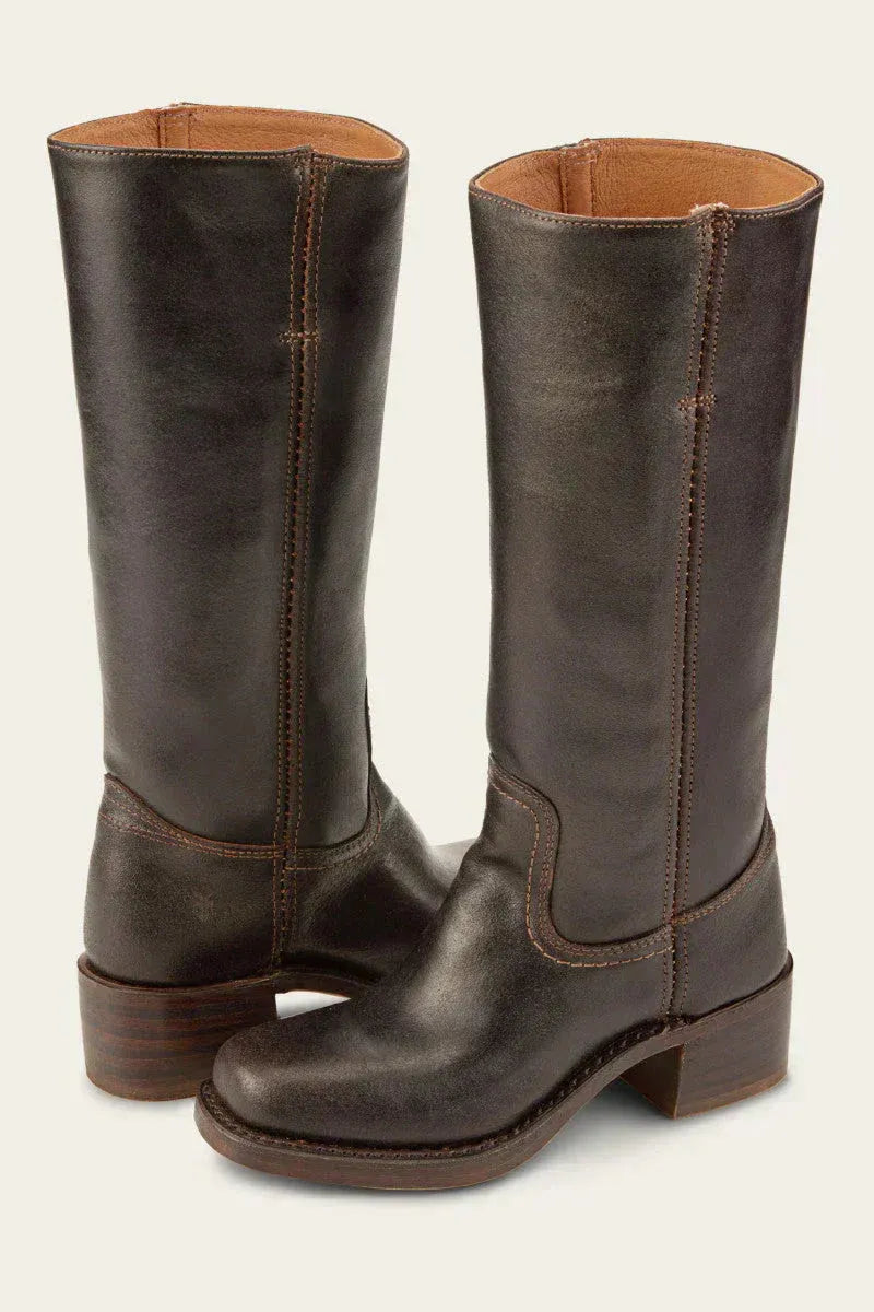 Stiefel Damen braun knielang mit Blockabsatz und Reißverschluss